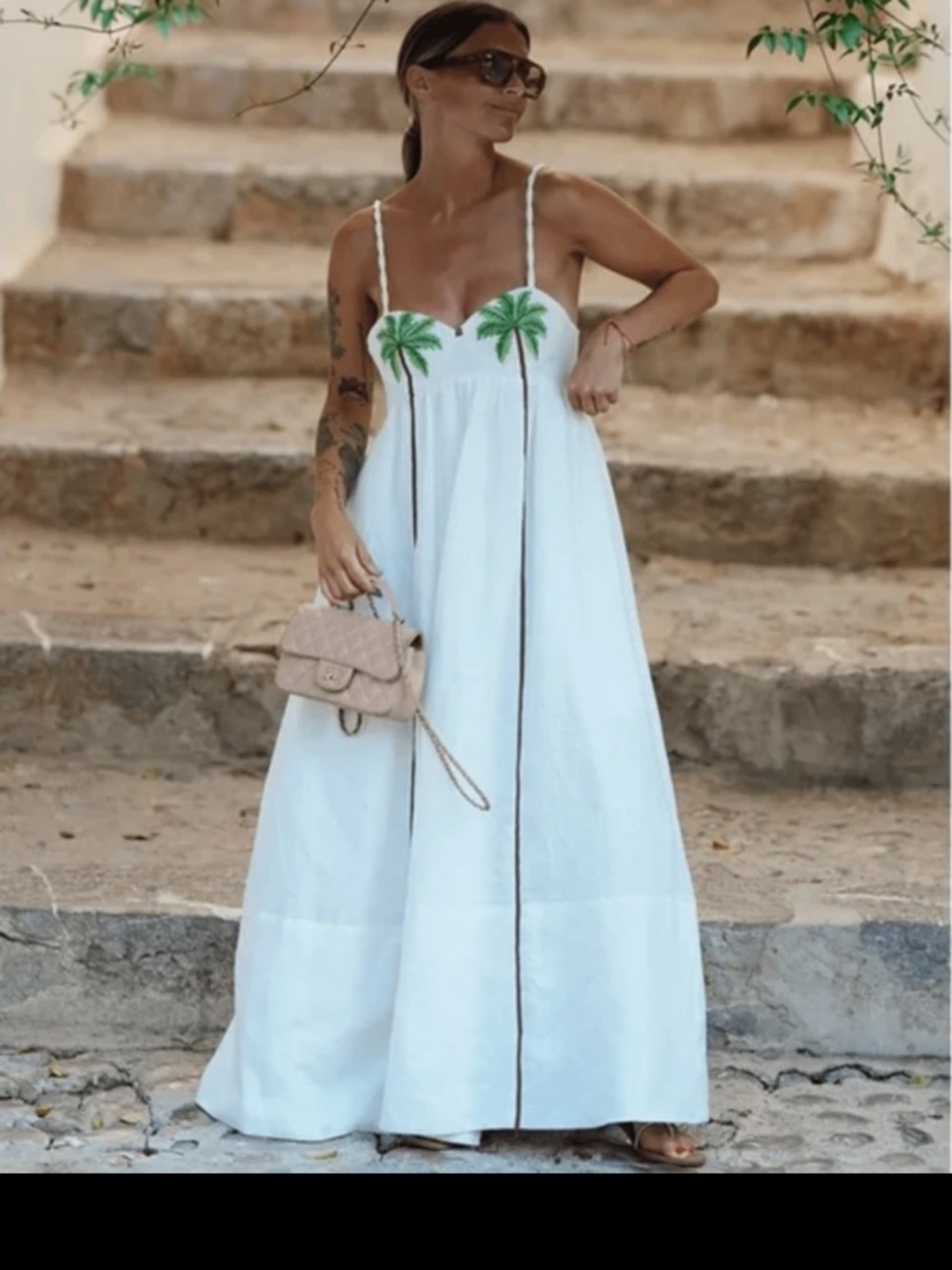 SHEIN White Maxi Dress with Green Palm Embroidery - Picture 2 of 3